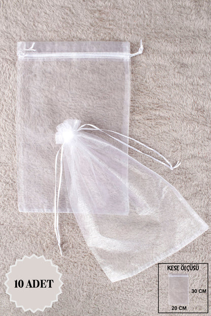 Pul Baskılı Tül Kese 10 Adet 24x34 Cm Kına, Havlu Terlik Seccade Çeyiz Hediye Yasin Yazma Bohça