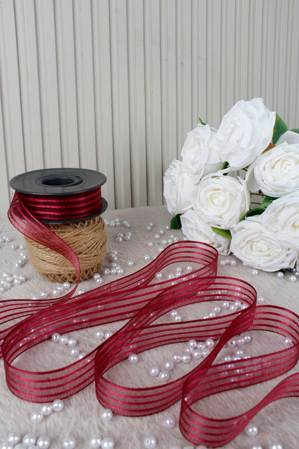 Hilton Çizgili Şifon Kurdele 2.5 cm 20 mt - Bohça, Nikah, Nişan, Çeyiz, Hediye, Süsleme, Parti