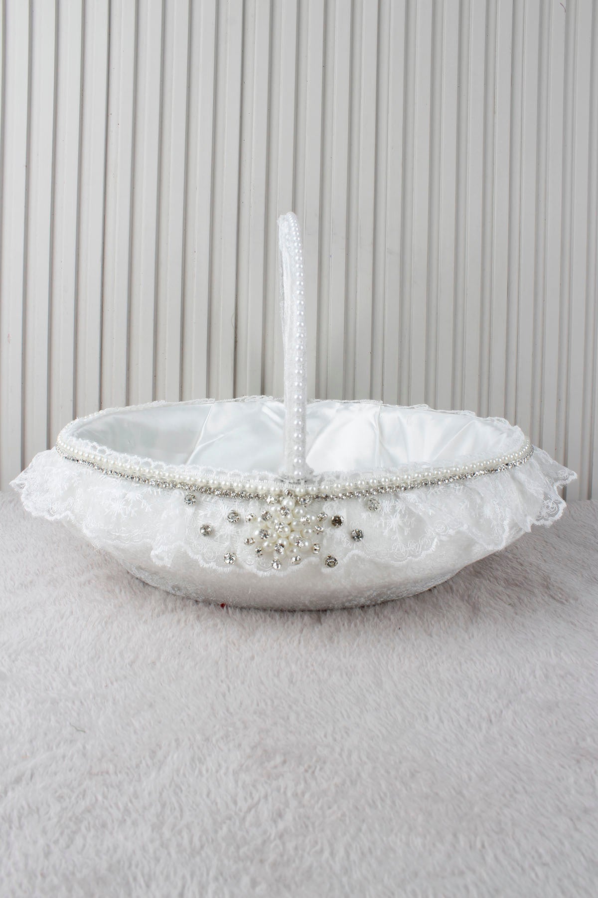 Sıra İnci, Taş ve Çiçek Süslemeli Kadife Gelin Sepeti Kına Nişan Nikah Düğün Söz Hediyelik