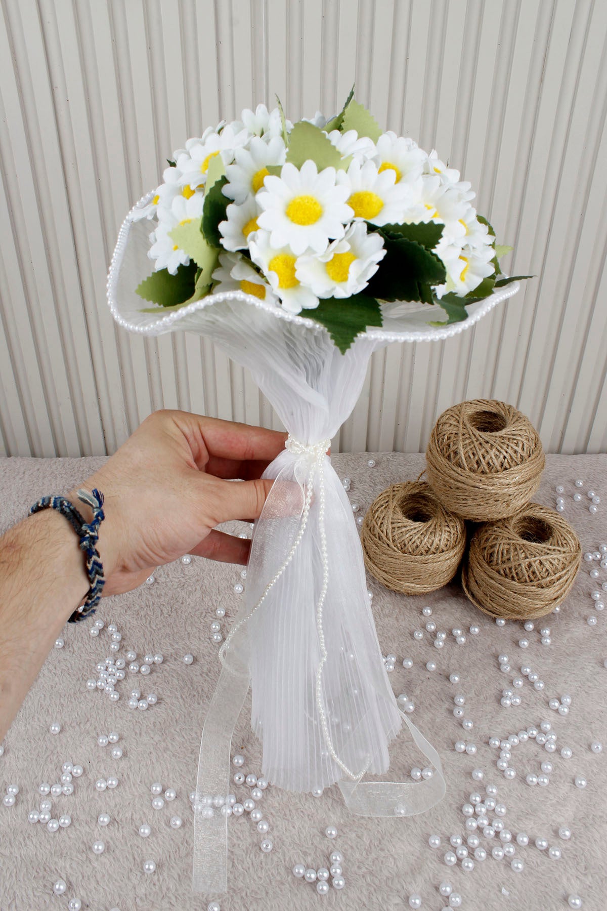 Beyaz Papatya Çiçekli Gelin Çiçeği, Buketi – Nişan, Söz, Düğün, Nikah, Kına, Fotoğraf Çekimi