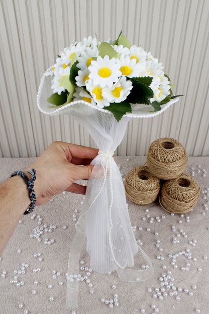 Beyaz Papatya Çiçekli Gelin Çiçeği, Buketi – Nişan, Söz, Düğün, Nikah, Kına, Fotoğraf Çekimi