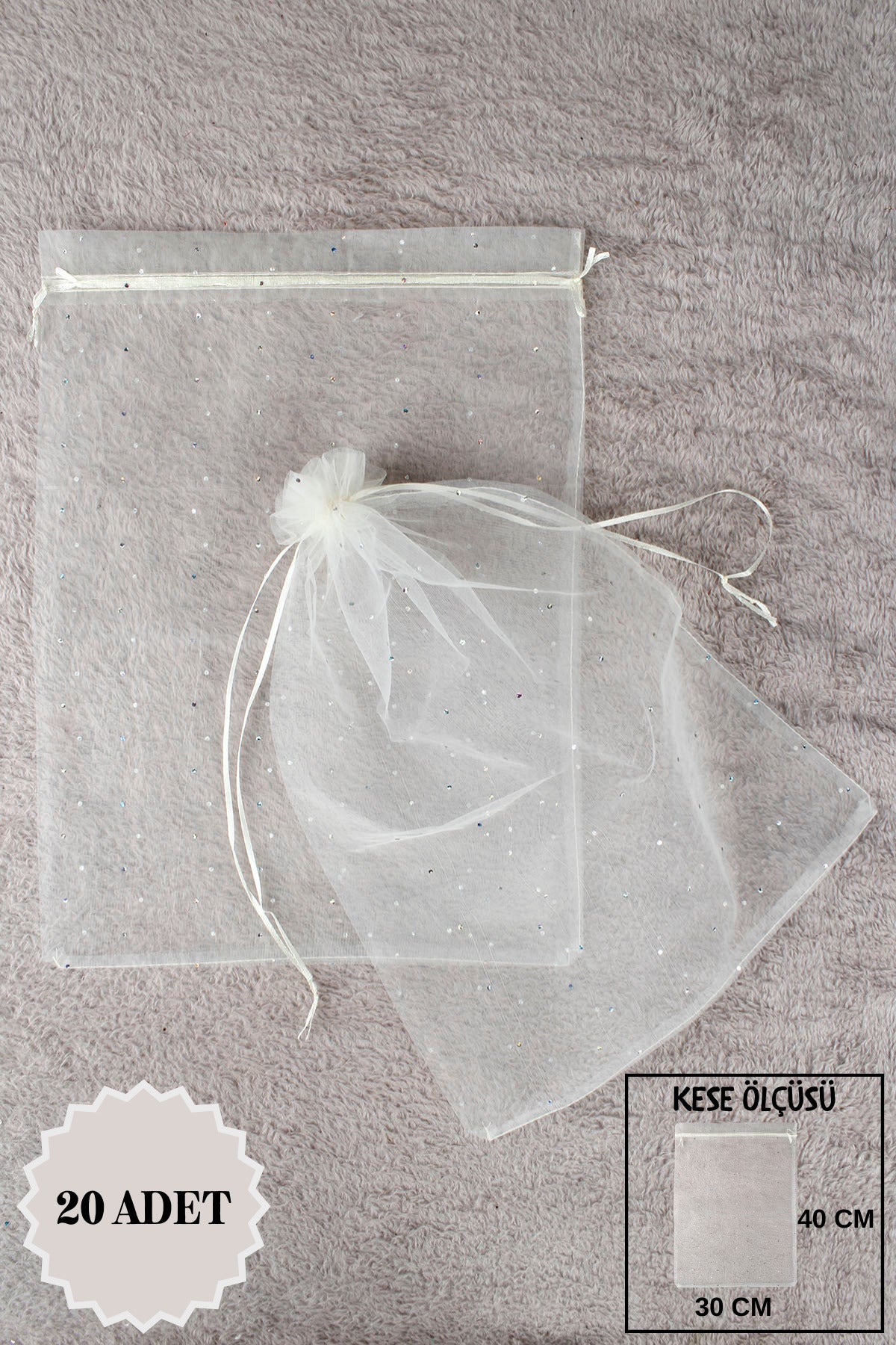 Düz Organze Tül Kese 50 Adet 9x12 Cm Kına, Çerez, Kuruyemiş Hediyelik Altın Söz Bohça Tesbih