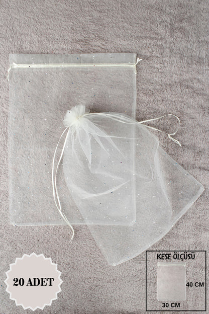 Düz Organze Tül Kese 50 Adet 9x12 Cm Kına, Çerez, Kuruyemiş Hediyelik Altın Söz Bohça Tesbih