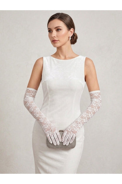 Çiçekli Dantel Uzun Kadın Eldiven – Gelinlik, Gelin, Nikah, Düğün, Nişan, Kına, Balo, Davet, Parti, Kına Gecesi, Kostüm, Bride, Mezuniyet, Bekarlığa Veda Fotoğraf Çekimi Aksesuar Eldiveni