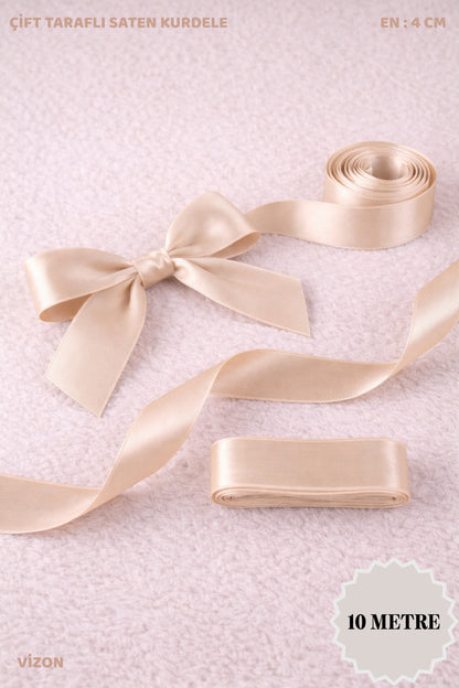 Saten Kurdele 4 cm 10mt - Bohça, Nikah, Nişan, Çeyiz, Hediye, Süsleme, Doğum Günü, Parti