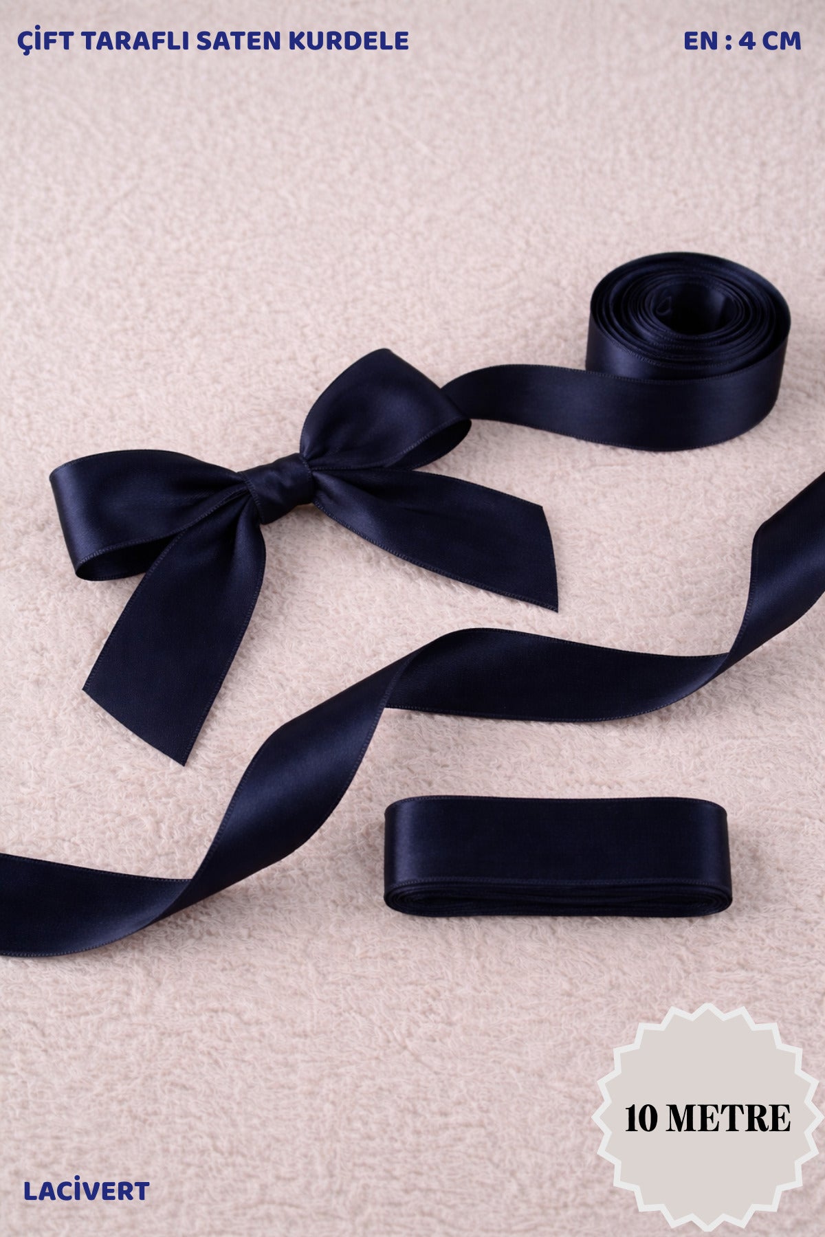 Saten Kurdele 4 cm 10mt - Bohça, Nikah, Nişan, Çeyiz, Hediye, Süsleme, Doğum Günü, Parti