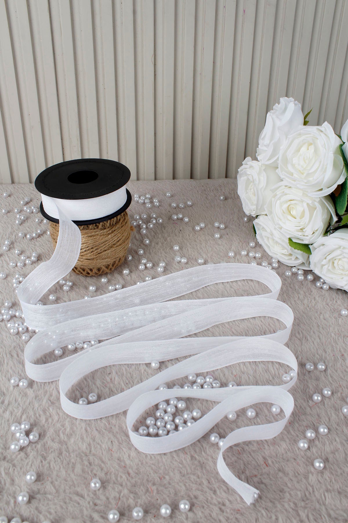 Kapiçino Napoli Keten Kurdele 2.5 cm 20 mt - Bohça, Nikah, Nişan, Çeyiz, Hediye, Süsleme, Parti