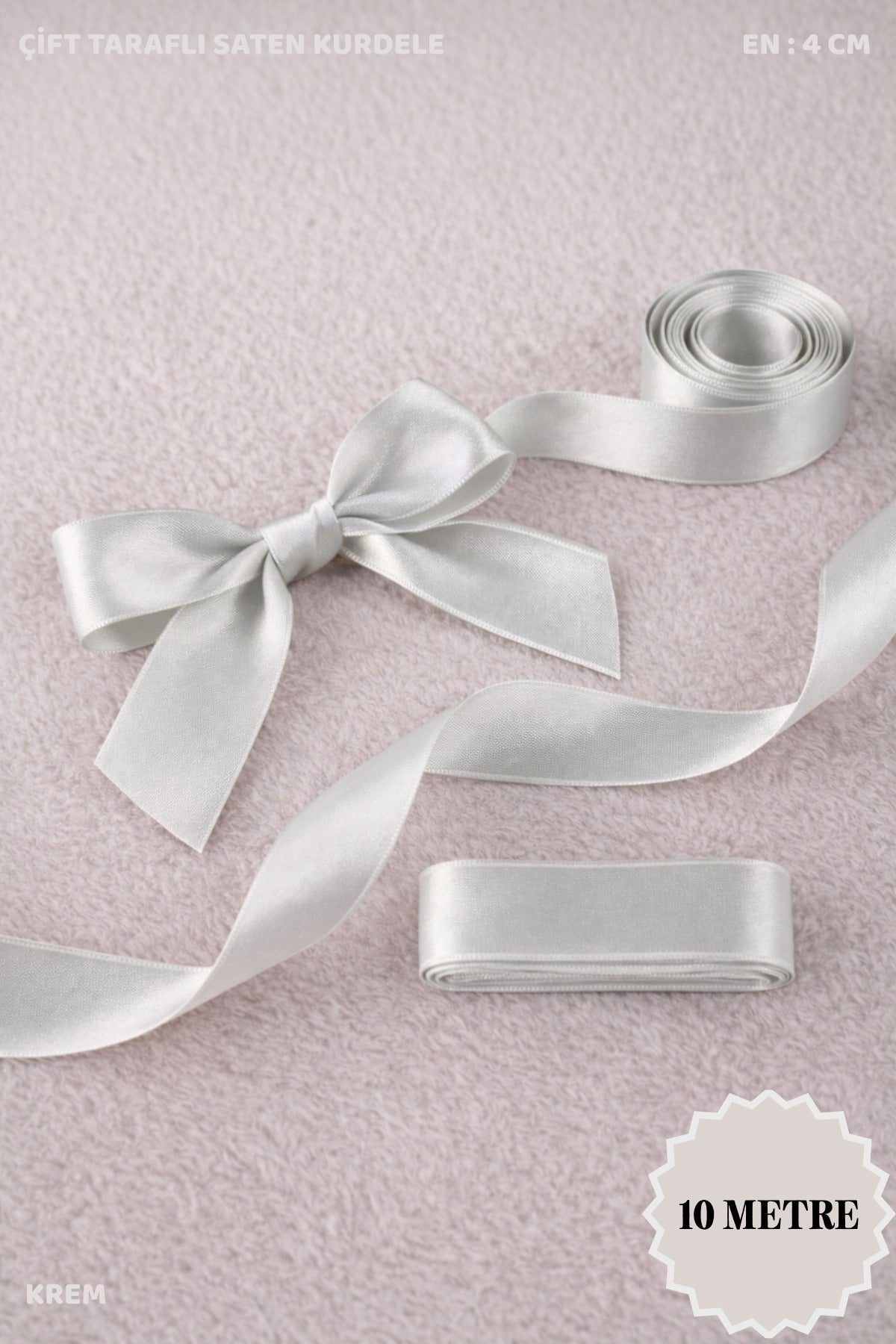 Saten Kurdele 4 cm 10mt - Bohça, Nikah, Nişan, Çeyiz, Hediye, Süsleme, Doğum Günü, Parti