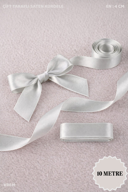 Saten Kurdele 4 cm 10mt - Bohça, Nikah, Nişan, Çeyiz, Hediye, Süsleme, Doğum Günü, Parti