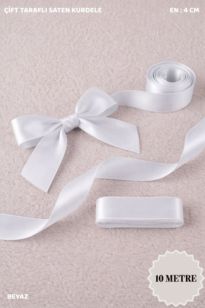 Saten Kurdele 4 cm 10mt - Bohça, Nikah, Nişan, Çeyiz, Hediye, Süsleme, Doğum Günü, Parti