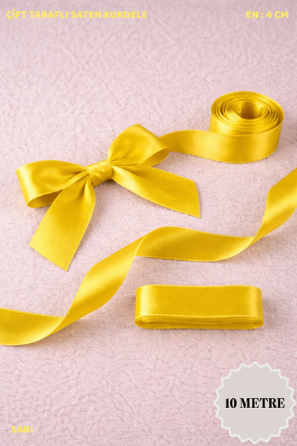 Saten Kurdele 4 cm 10mt - Bohça, Nikah, Nişan, Çeyiz, Hediye, Süsleme, Doğum Günü, Parti