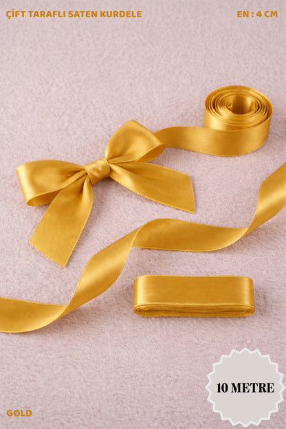 Saten Kurdele 4 cm 10mt - Bohça, Nikah, Nişan, Çeyiz, Hediye, Süsleme, Doğum Günü, Parti