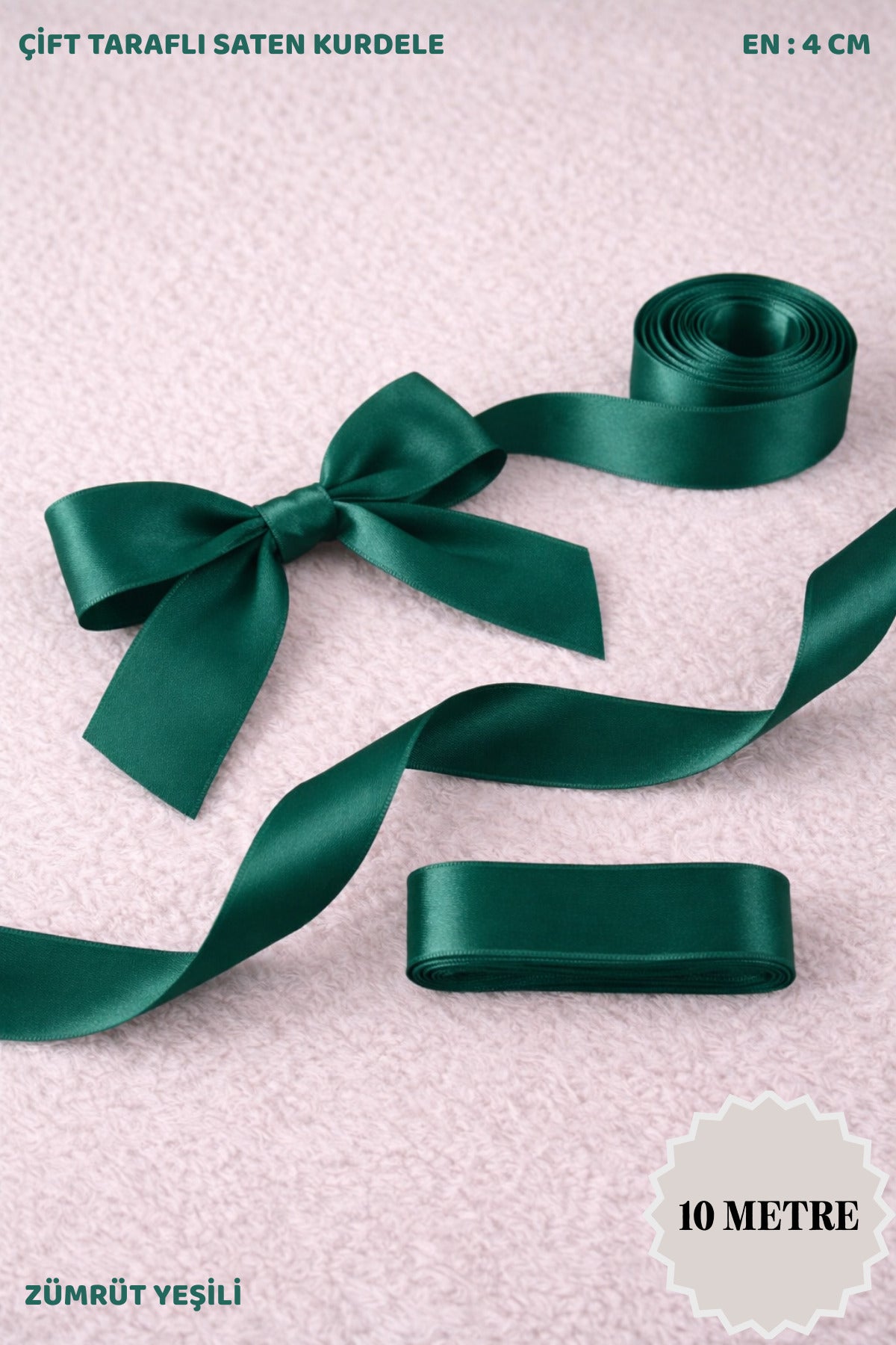 Saten Kurdele 4 cm 10mt - Bohça, Nikah, Nişan, Çeyiz, Hediye, Süsleme, Doğum Günü, Parti