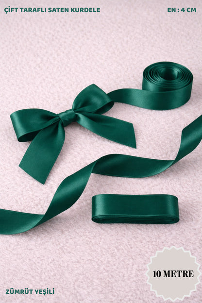 Saten Kurdele 4 cm 10mt - Bohça, Nikah, Nişan, Çeyiz, Hediye, Süsleme, Doğum Günü, Parti