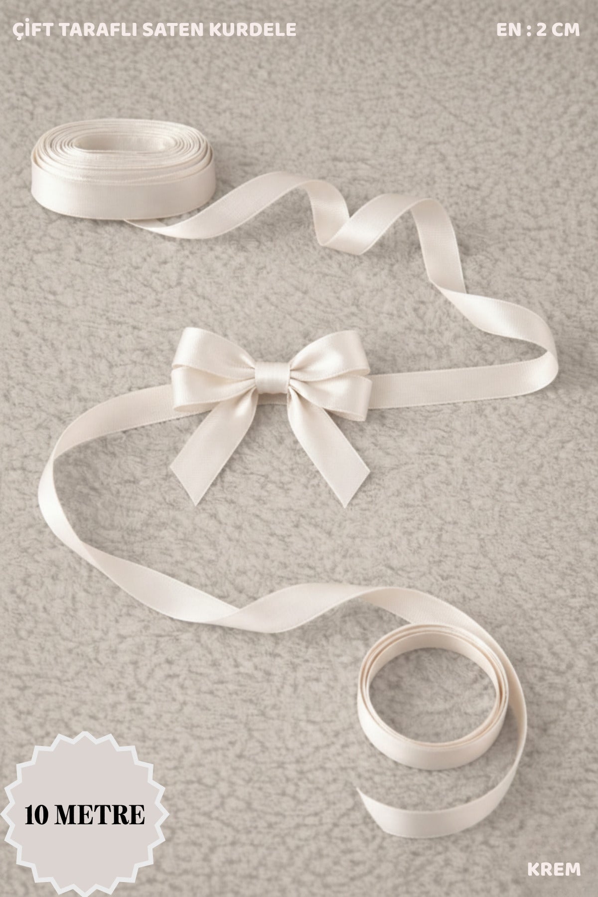 Saten Kurdele 2 cm 10mt - Bohça, Nikah, Nişan, Çeyiz, Hediye, Süsleme, Doğum Günü, Parti