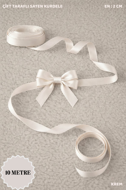 Saten Kurdele 2 cm 10mt - Bohça, Nikah, Nişan, Çeyiz, Hediye, Süsleme, Doğum Günü, Parti