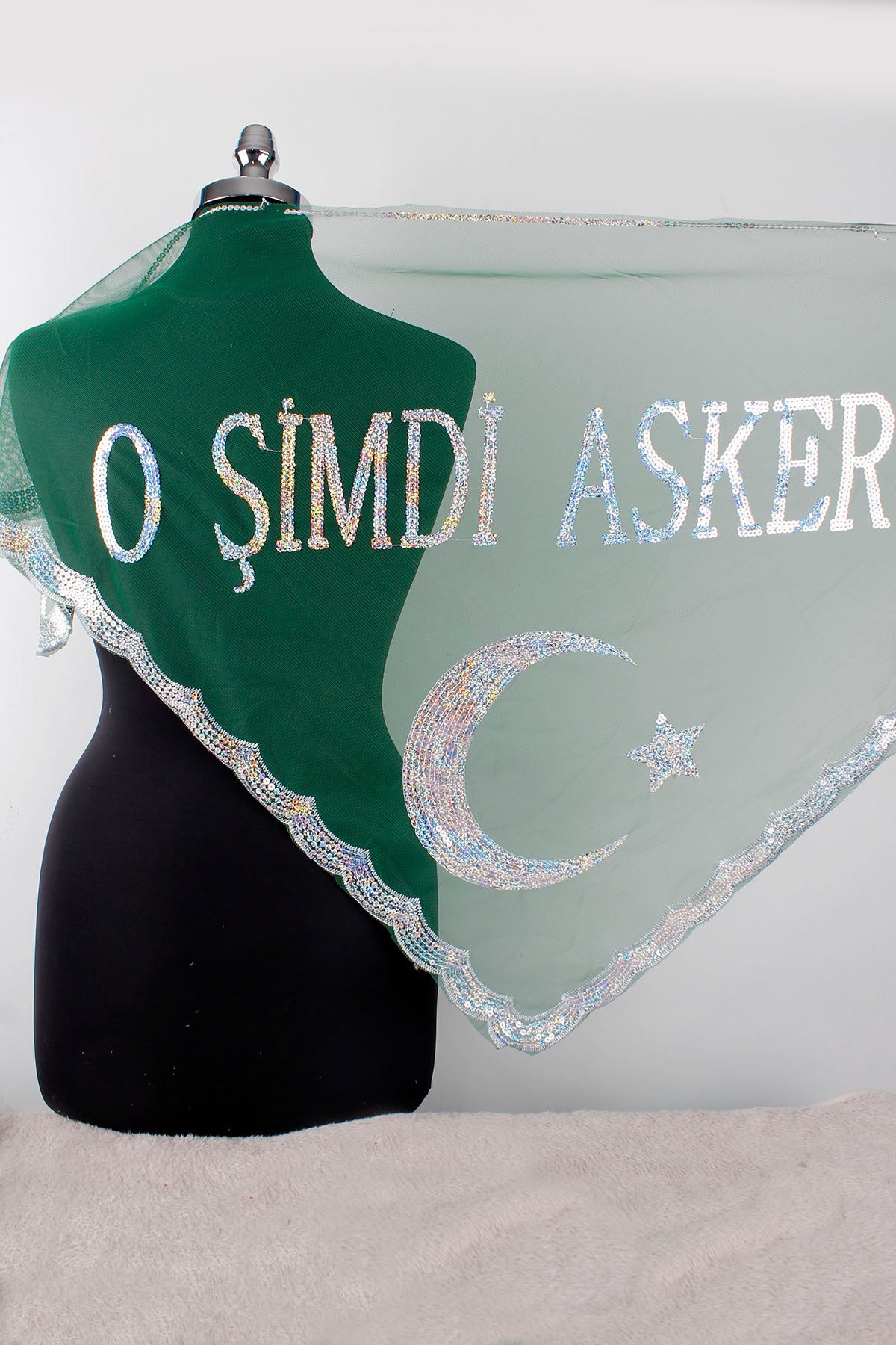 Şifon Lüks Gümüş Başak Biyeli Omuz Örtüsü Şalı - Damat, Sağdıç, Nedime, Asker Kına Düğün
