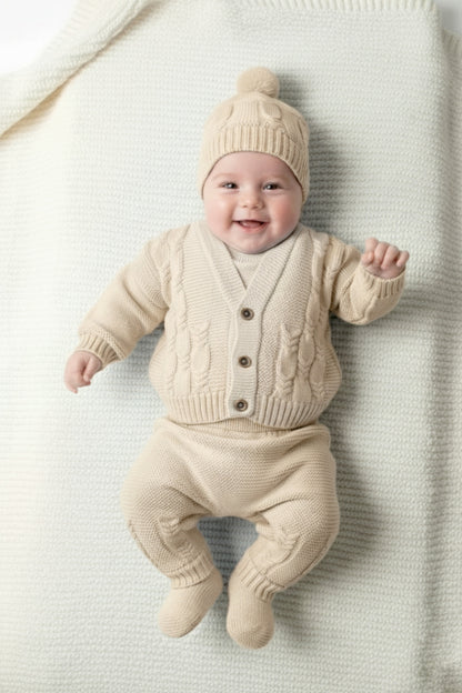 Unisex Örgülü Triko Bebek Takım - Takım
