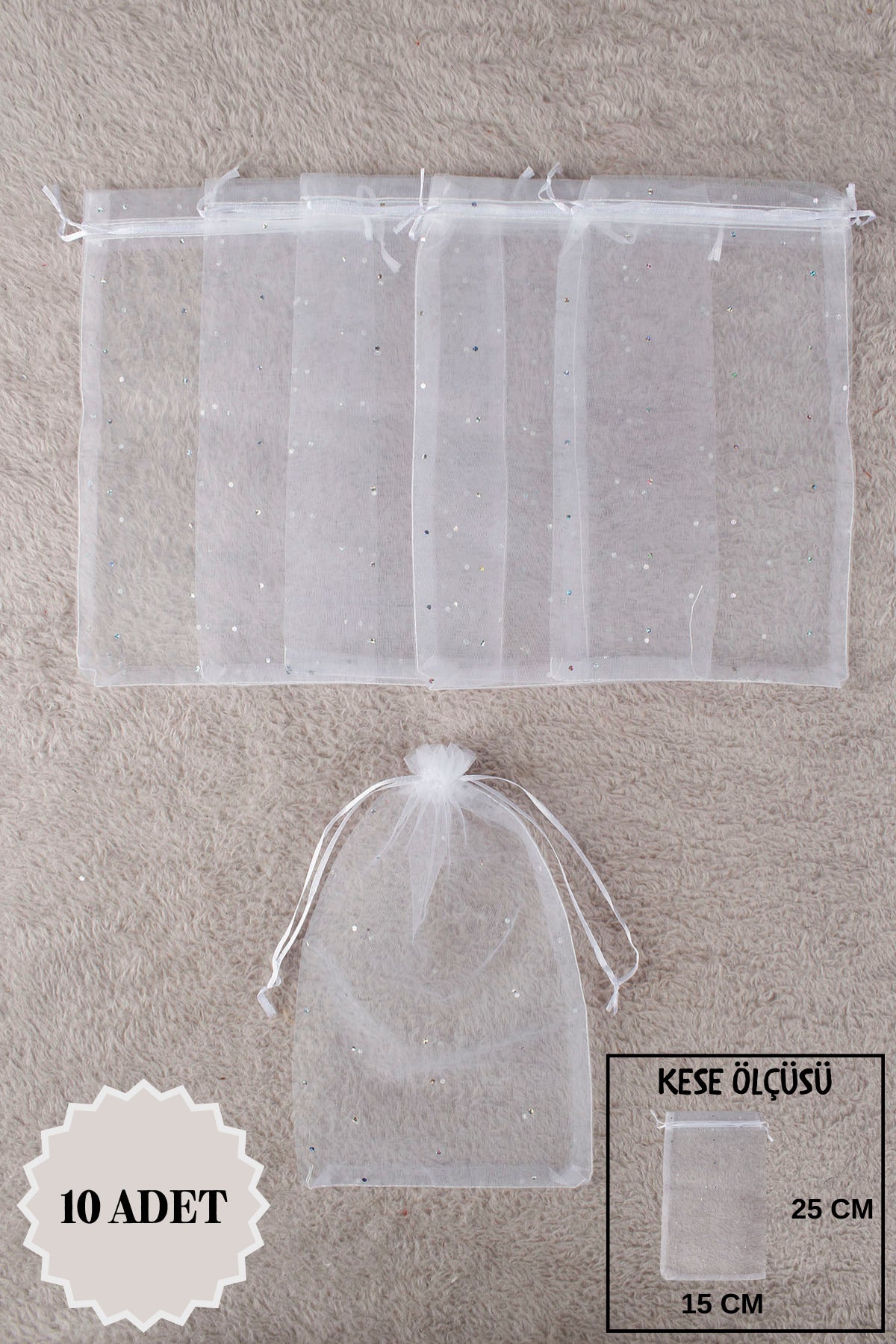 Pul Baskılı Tül Kese 10 Adet 24x34 Cm Kına, Havlu Terlik Seccade Çeyiz Hediye Yasin Yazma Bohça