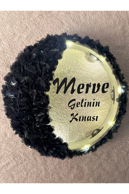 LED’li Şeffaf Gelin Tefi 32 cm 3D Çiçek Süslemeli Kına Düğün Nedime Bride Parti Defi