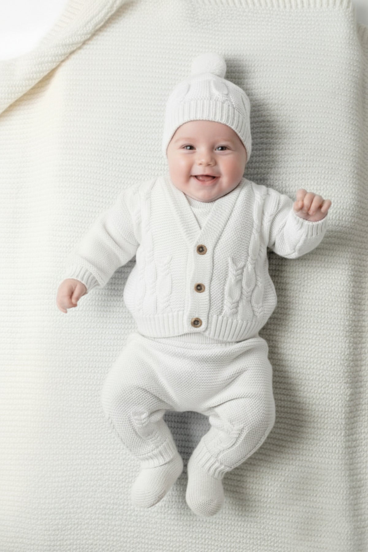 Unisex Örgülü Triko Bebek Takım - Takım