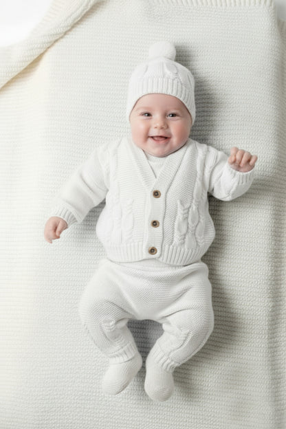 Unisex Örgülü Triko Bebek Takım - Takım