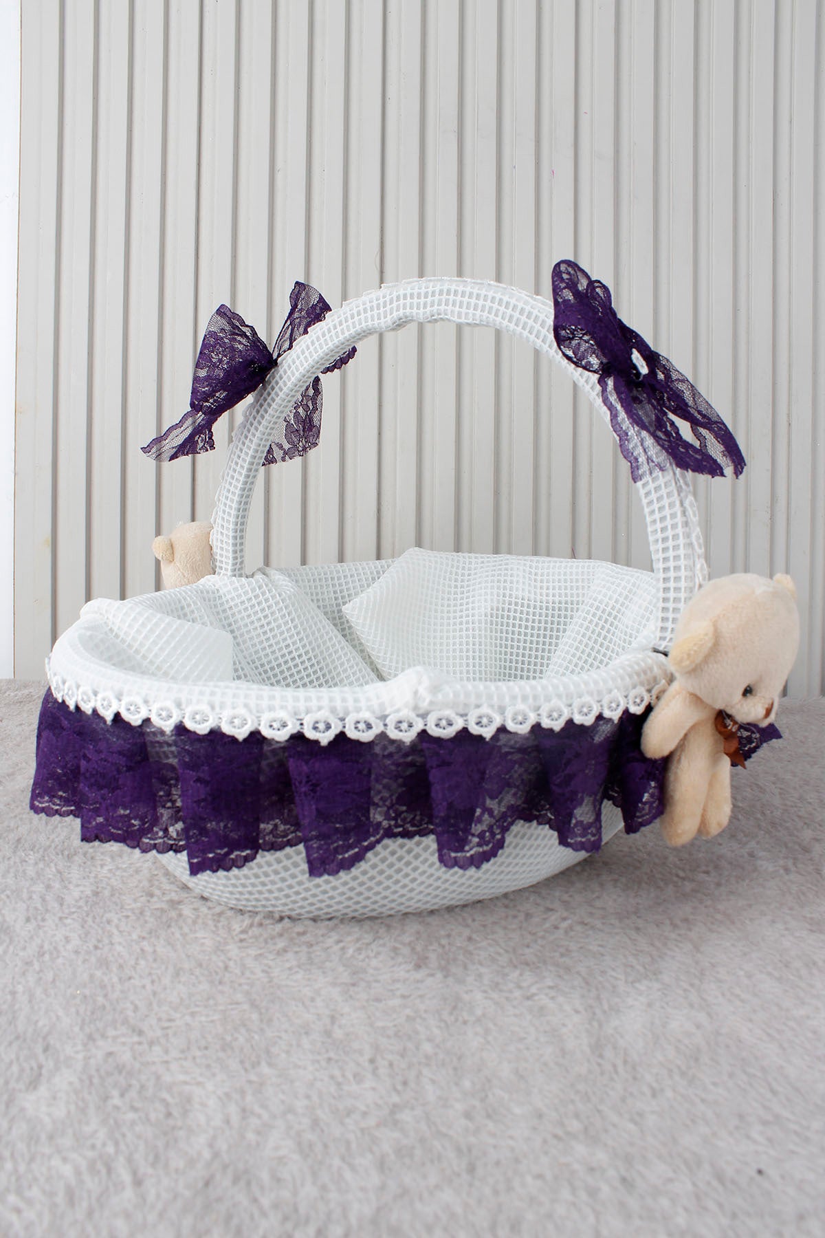 Dantelli Ayıcıklı Bebek Sepeti - Baby Shower, Yeni Doğan, Mevlüt, Kırk Uçurma, Hediyelik