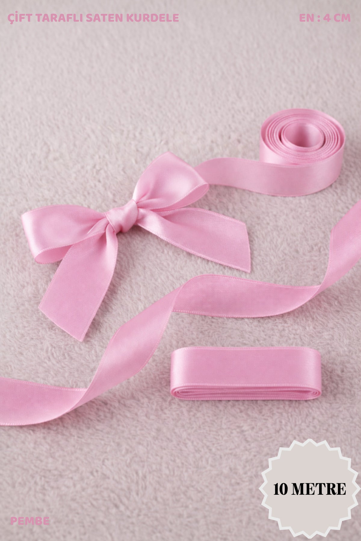 Saten Kurdele 4 cm 10mt - Bohça, Nikah, Nişan, Çeyiz, Hediye, Süsleme, Doğum Günü, Parti