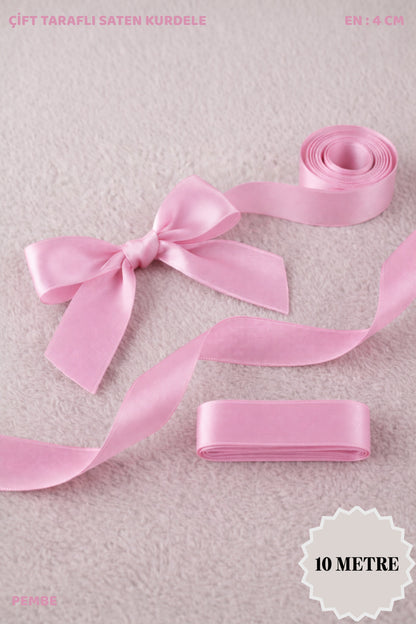 Saten Kurdele 4 cm 10mt - Bohça, Nikah, Nişan, Çeyiz, Hediye, Süsleme, Doğum Günü, Parti