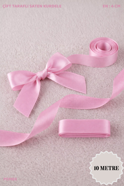 Saten Kurdele 4 cm 10mt - Bohça, Nikah, Nişan, Çeyiz, Hediye, Süsleme, Doğum Günü, Parti