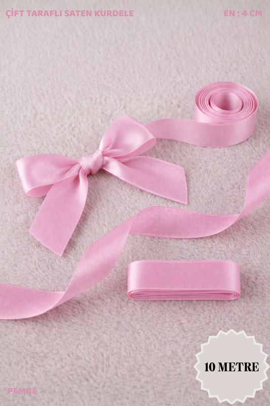 Saten Kurdele 4 cm 10mt - Bohça, Nikah, Nişan, Çeyiz, Hediye, Süsleme, Doğum Günü, Parti