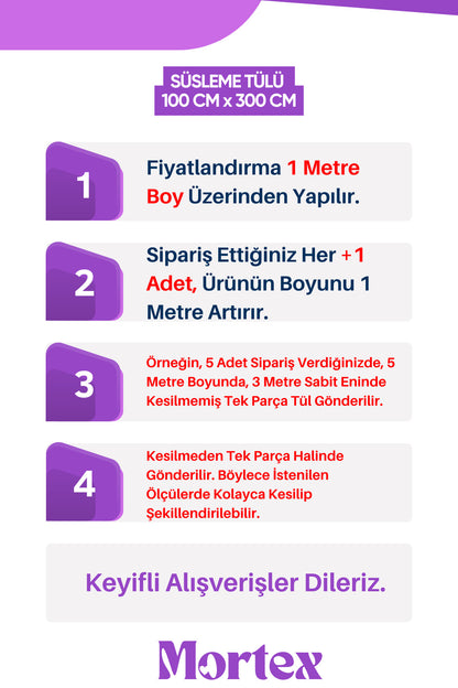 Süsleme Tülü - Boy 1 MT, En Sabit 3 MT - Kına, Düğün, Söz, Nişan, Nikah, Bride, Kapı, Doğum Günü, Parti, El işi, Bohça Tülü, Çeyiz, Konvoy, Dekor, Gelin, Damat, Valiz, Hastane, Hediye Süslemesi