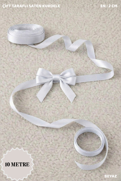 Saten Kurdele 2 cm 10mt - Bohça, Nikah, Nişan, Çeyiz, Hediye, Süsleme, Doğum Günü, Parti