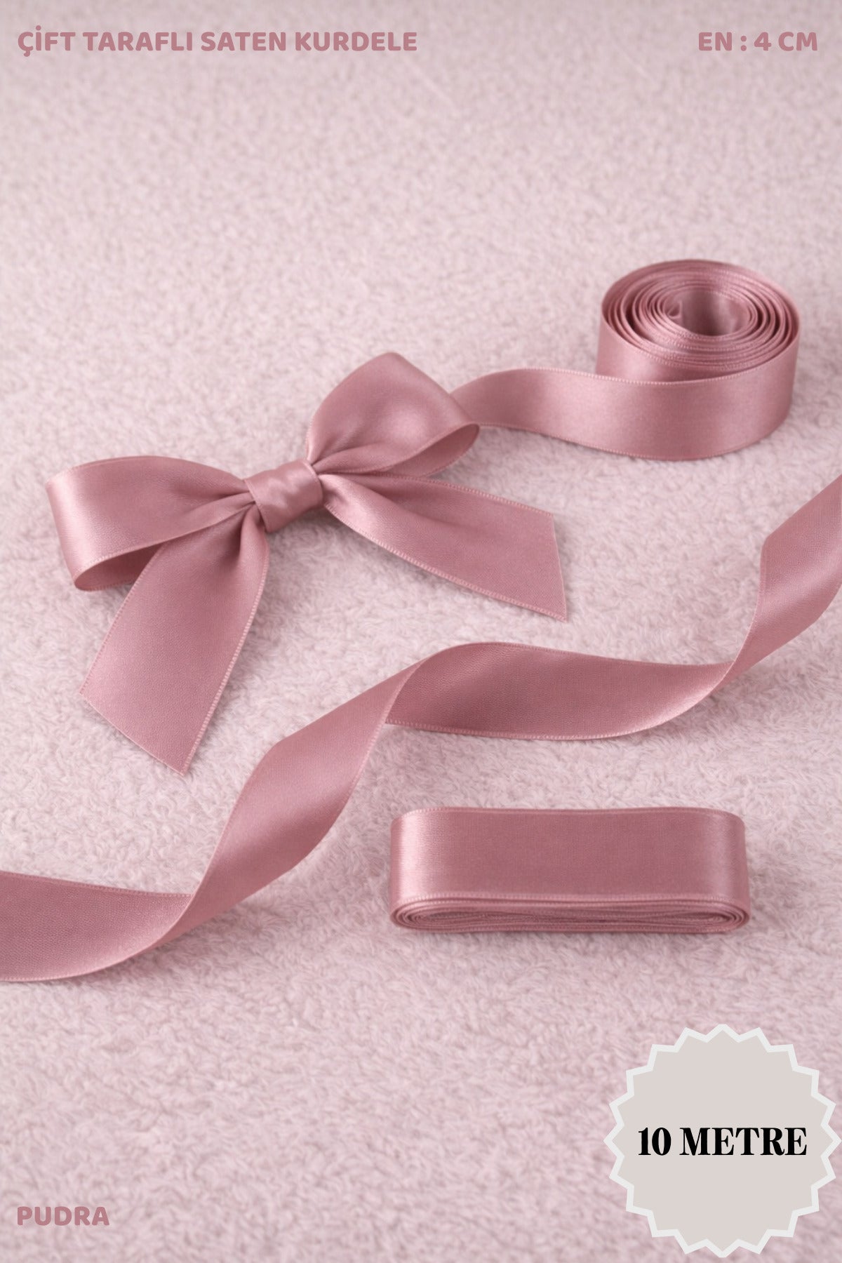 Saten Kurdele 4 cm 10mt - Bohça, Nikah, Nişan, Çeyiz, Hediye, Süsleme, Doğum Günü, Parti