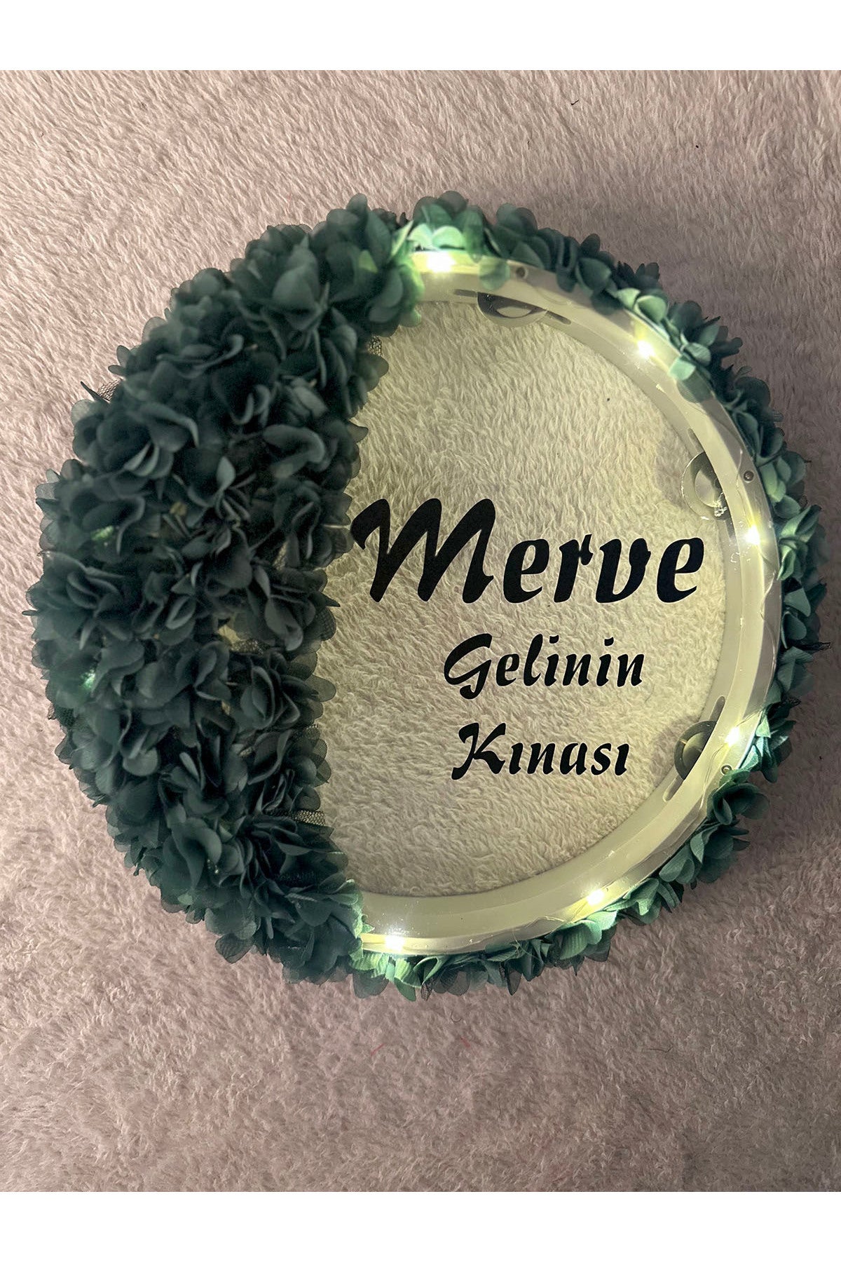 LED’li Şeffaf Gelin Tefi 32 cm 3D Çiçek Süslemeli Kına Düğün Nedime Bride Parti Defi
