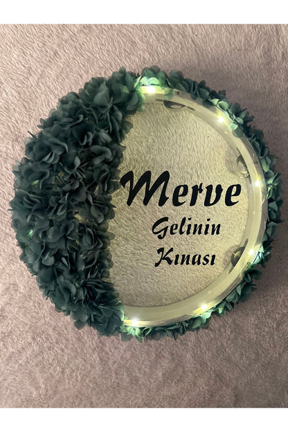 LED’li Şeffaf Gelin Tefi 32 cm 3D Çiçek Süslemeli Kına Düğün Nedime Bride Parti Defi