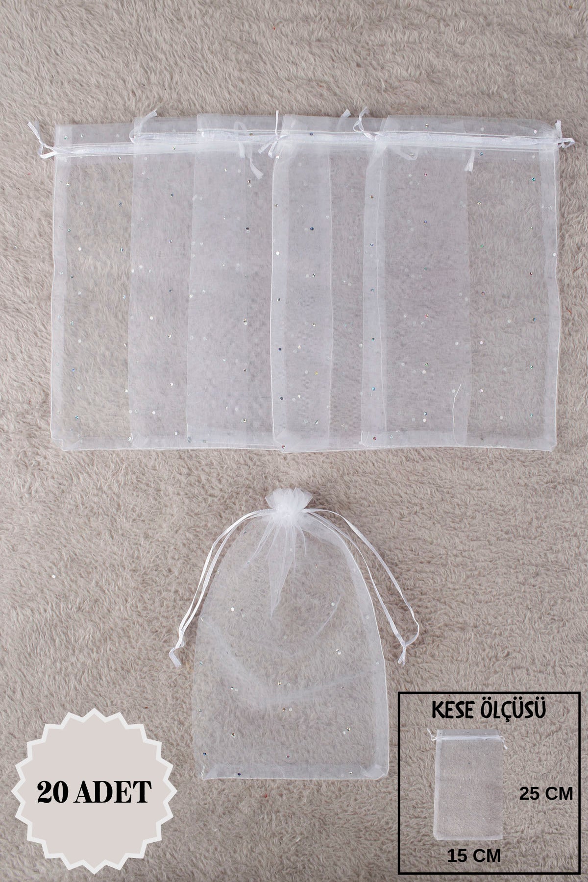Düz Organze Tül Kese 50 Adet 9x12 Cm Kına, Çerez, Kuruyemiş Hediyelik Altın Söz Bohça Tesbih