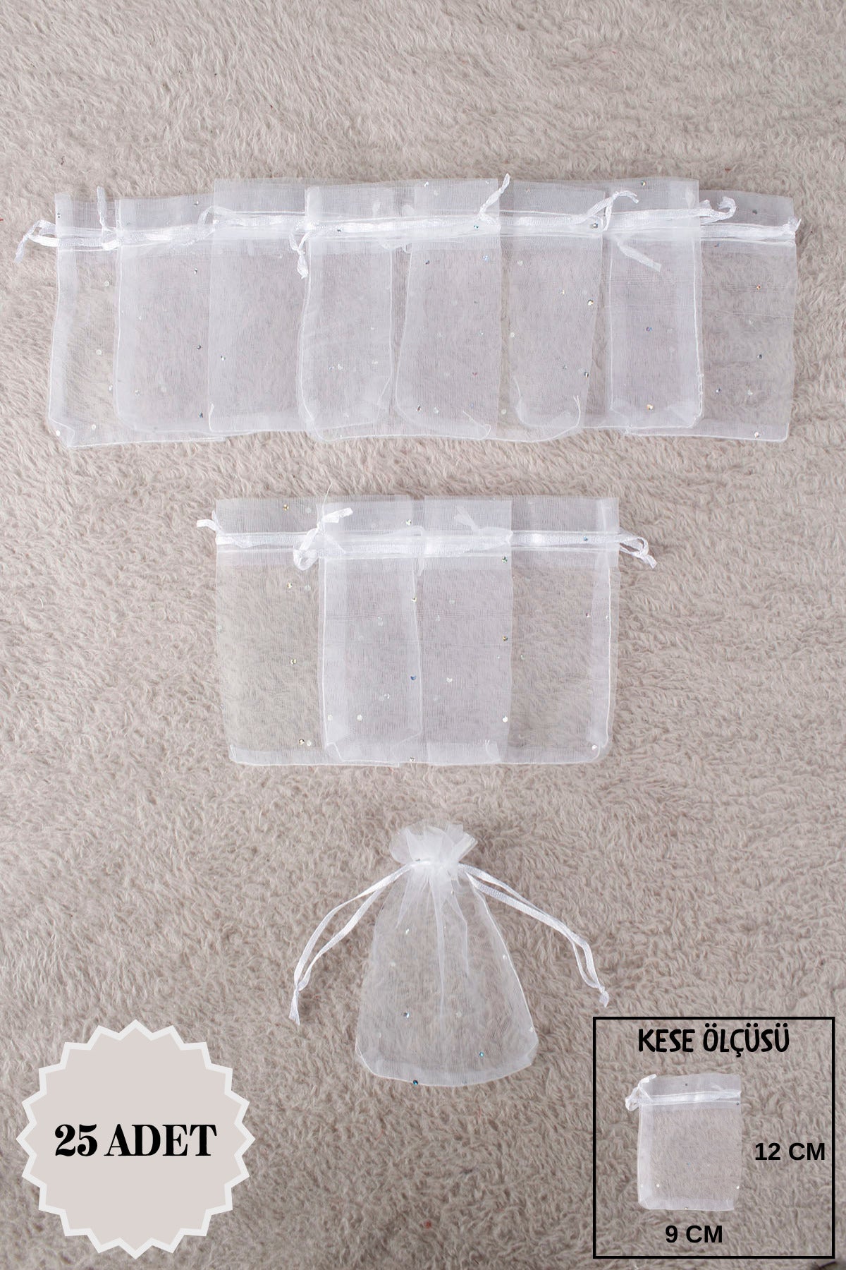 Pul Baskılı Tül Kese 10 Adet 24x34 Cm Kına, Havlu Terlik Seccade Çeyiz Hediye Yasin Yazma Bohça