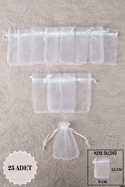 Pul Baskılı Tül Kese 10 Adet 24x34 Cm Kına, Havlu Terlik Seccade Çeyiz Hediye Yasin Yazma Bohça
