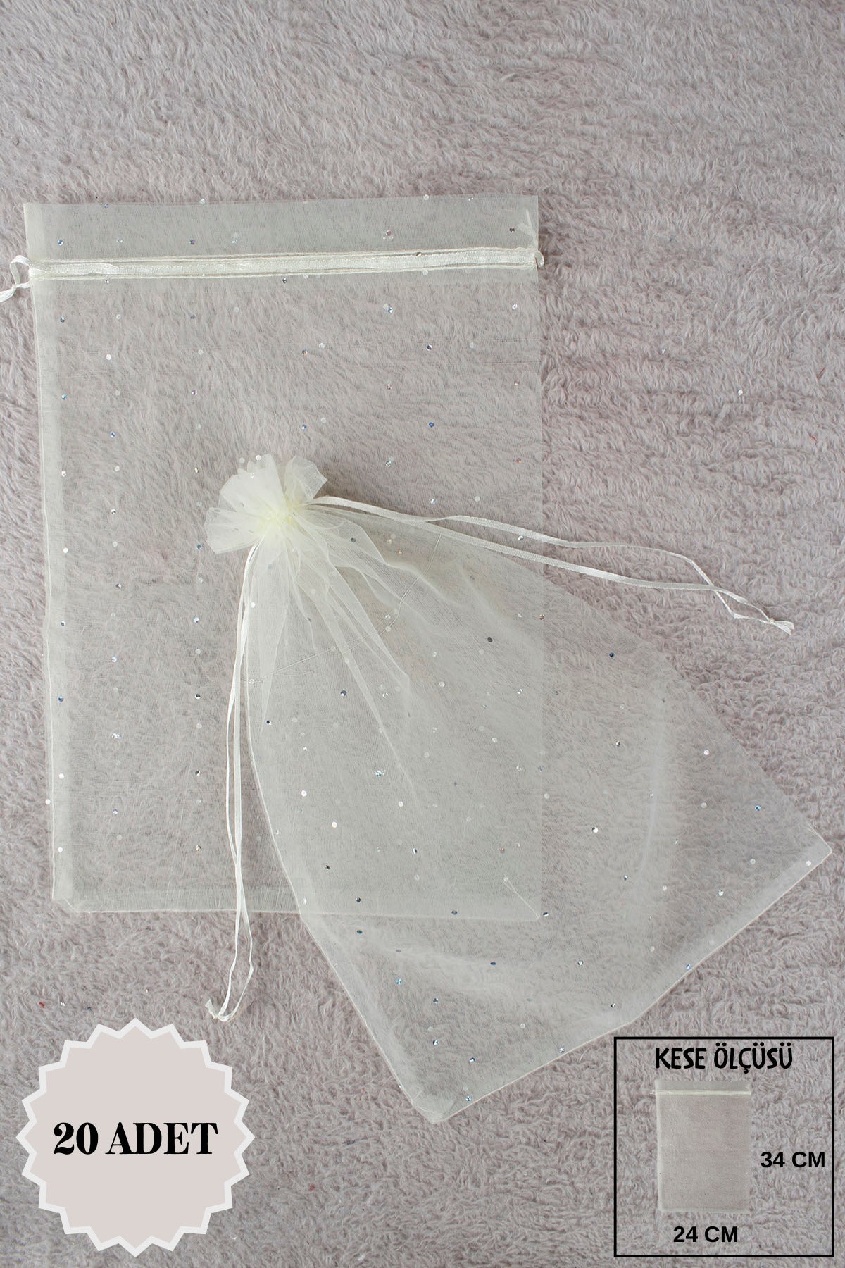 Düz Organze Tül Kese 50 Adet 9x12 Cm Kına, Çerez, Kuruyemiş Hediyelik Altın Söz Bohça Tesbih