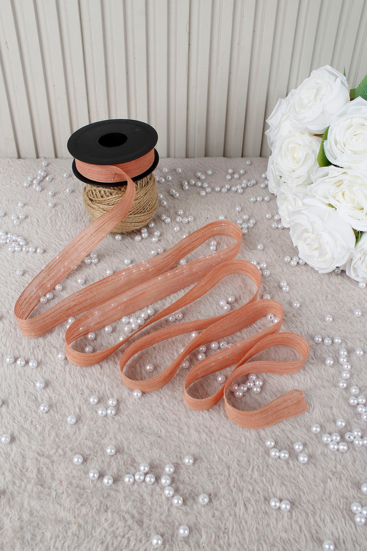 Kapiçino Napoli Keten Kurdele 2.5 cm 20 mt - Bohça, Nikah, Nişan, Çeyiz, Hediye, Süsleme, Parti