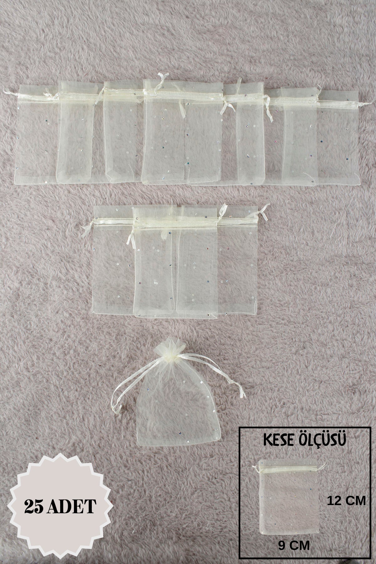 Pul Baskılı Tül Kese 10 Adet 24x34 Cm Kına, Havlu Terlik Seccade Çeyiz Hediye Yasin Yazma Bohça
