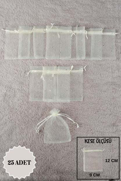 Pul Baskılı Tül Kese 10 Adet 24x34 Cm Kına, Havlu Terlik Seccade Çeyiz Hediye Yasin Yazma Bohça