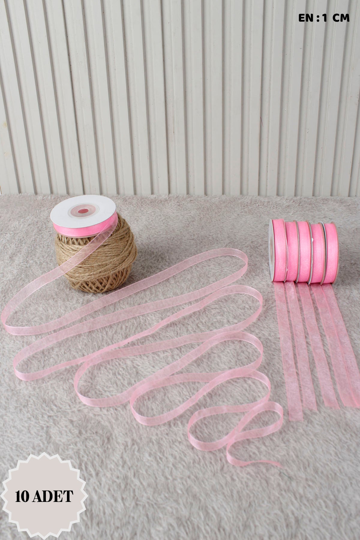 10 Adet Organze Tül Kurdele 1 cm 22 mt - Bohça, Nikah, Nişan, Çeyiz, Hediye, Süsleme, Parti