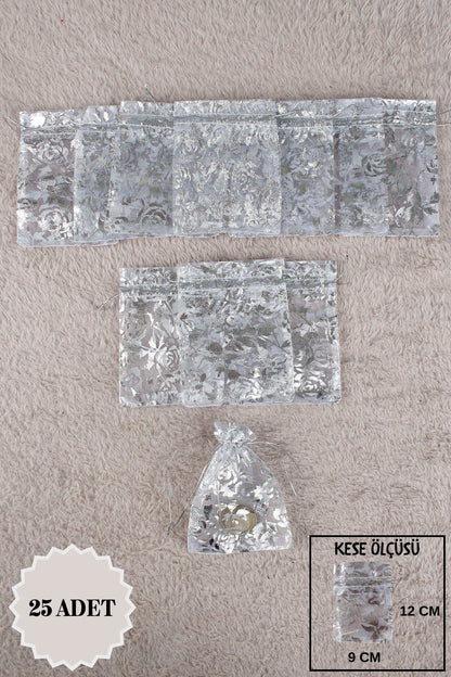 Pul Baskılı Tül Kese 10 Adet 24x34 Cm Kına, Havlu Terlik Seccade Çeyiz Hediye Yasin Yazma Bohça