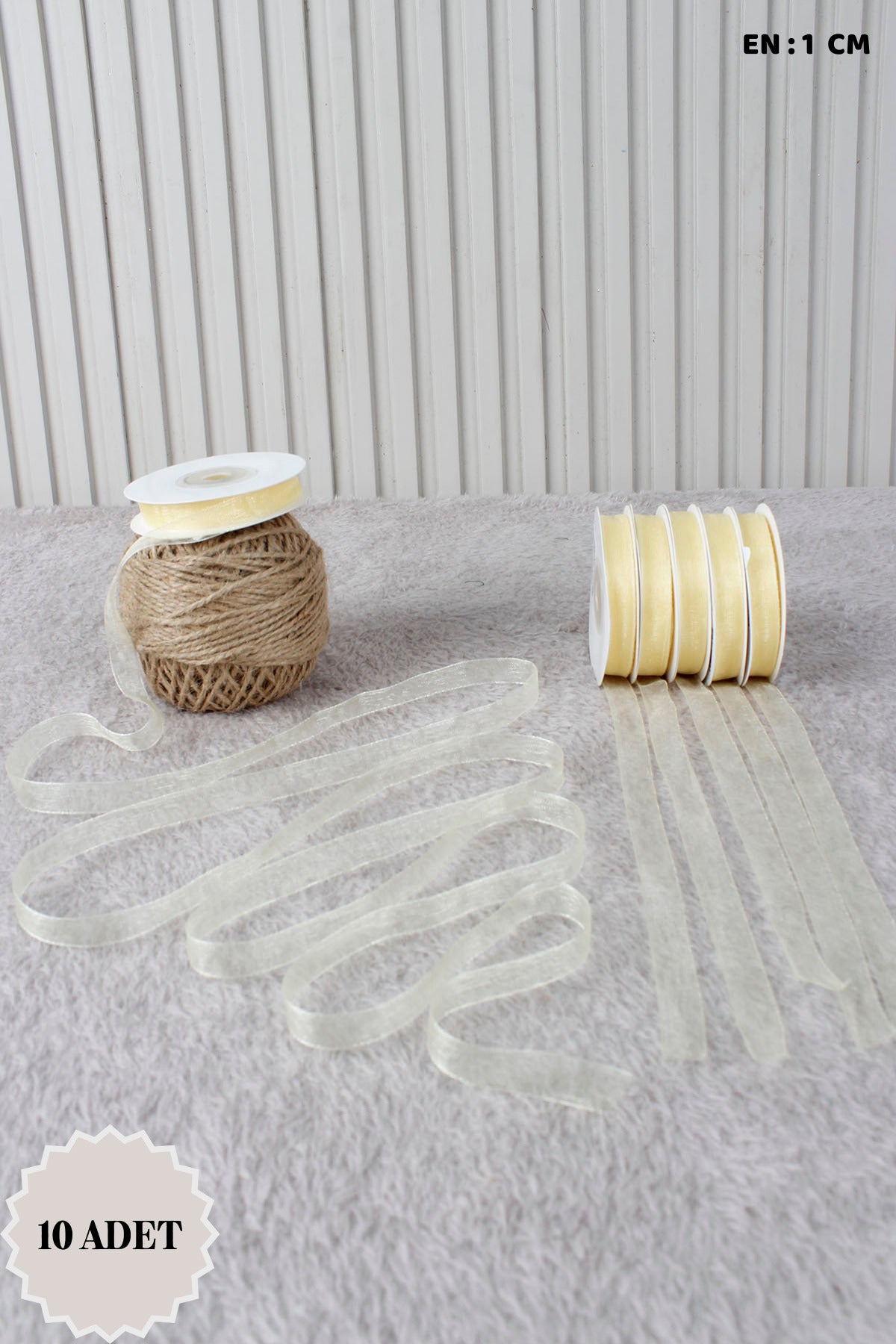 10 Adet Organze Tül Kurdele 1 cm 22 mt - Bohça, Nikah, Nişan, Çeyiz, Hediye, Süsleme, Parti