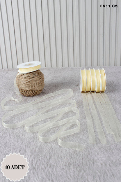 10 Adet Organze Tül Kurdele 1 cm 22 mt - Bohça, Nikah, Nişan, Çeyiz, Hediye, Süsleme, Parti