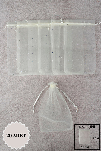 Düz Organze Tül Kese 50 Adet 9x12 Cm Kına, Çerez, Kuruyemiş Hediyelik Altın Söz Bohça Tesbih