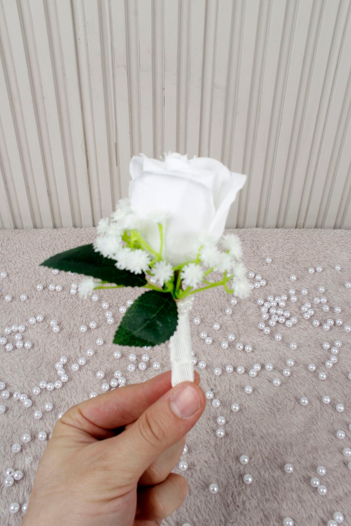 Beyaz Gül ve Cipso Çiçekli Gelin Çiçeği, Buketi – Nişan, Söz, Düğün, Nikah, Kına, Fotoğraf Çekimi