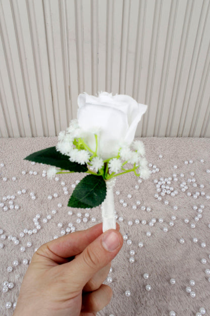 Beyaz Gül ve Cipso Çiçekli Gelin Çiçeği, Buketi – Nişan, Söz, Düğün, Nikah, Kına, Fotoğraf Çekimi